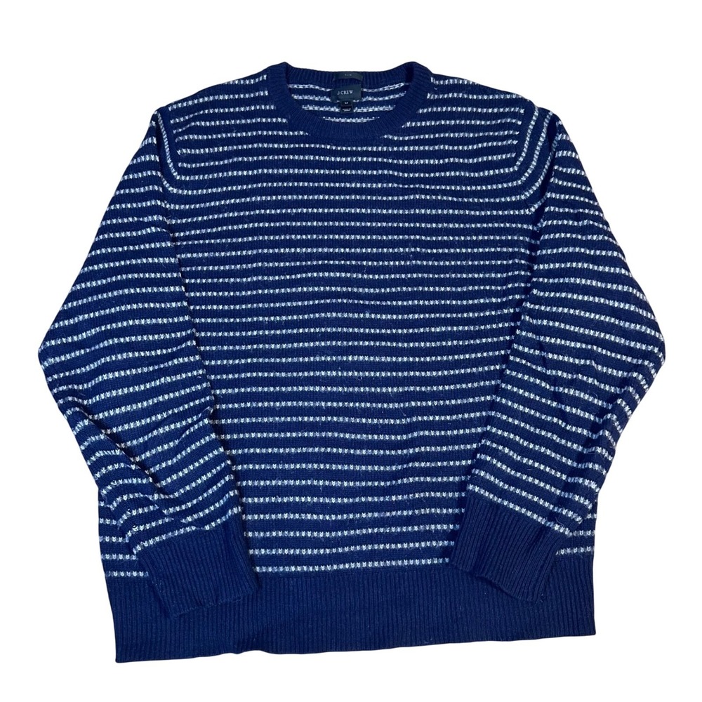 J.Crew Mens Slim Fit Striped Crewneck Sweater Navy Blue White Size Medium